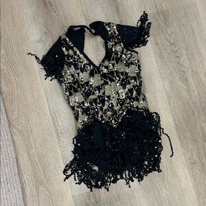 Black and Gold Sequin leo with skirt
